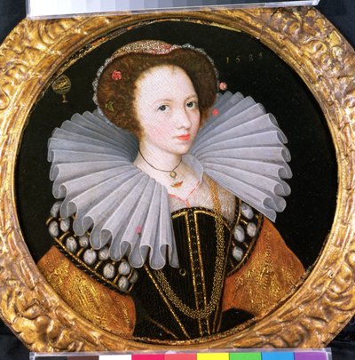 Portret van een Dame met een Grote Kraag, een Armillarium op de Achtergrond door English School